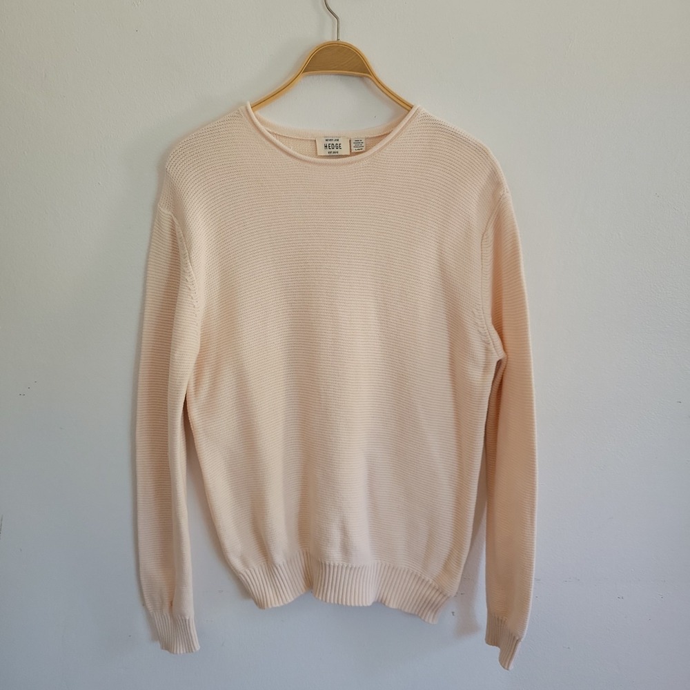 Never Lose Hedge Rolled Crewneck Pullover Sweater Large Ivory Cotton Ribbed Knit